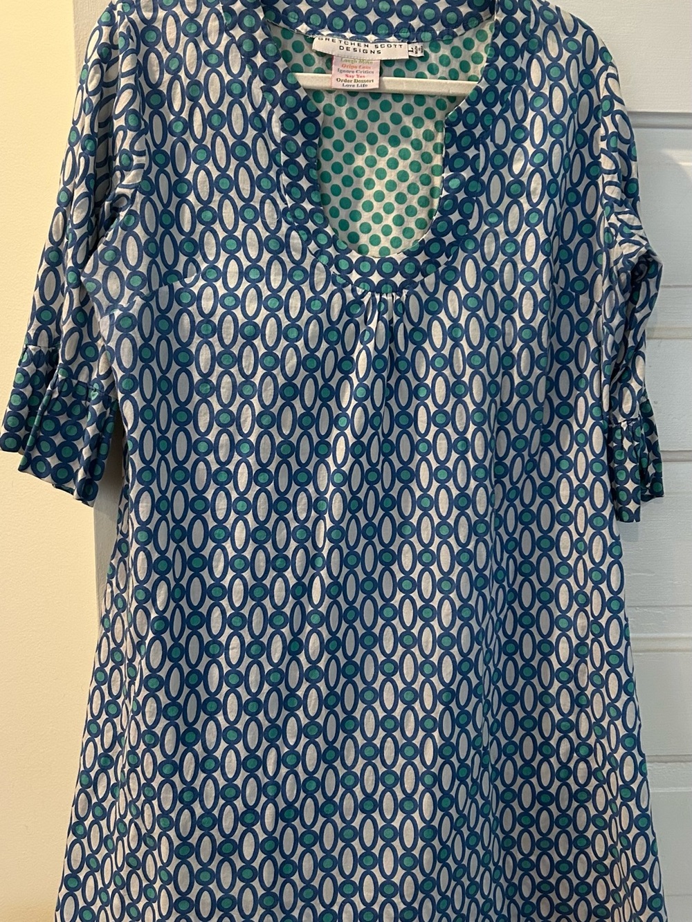 Gretchen Scott Designs Patterned Blue & Teal Scoop-Neck Women's dress